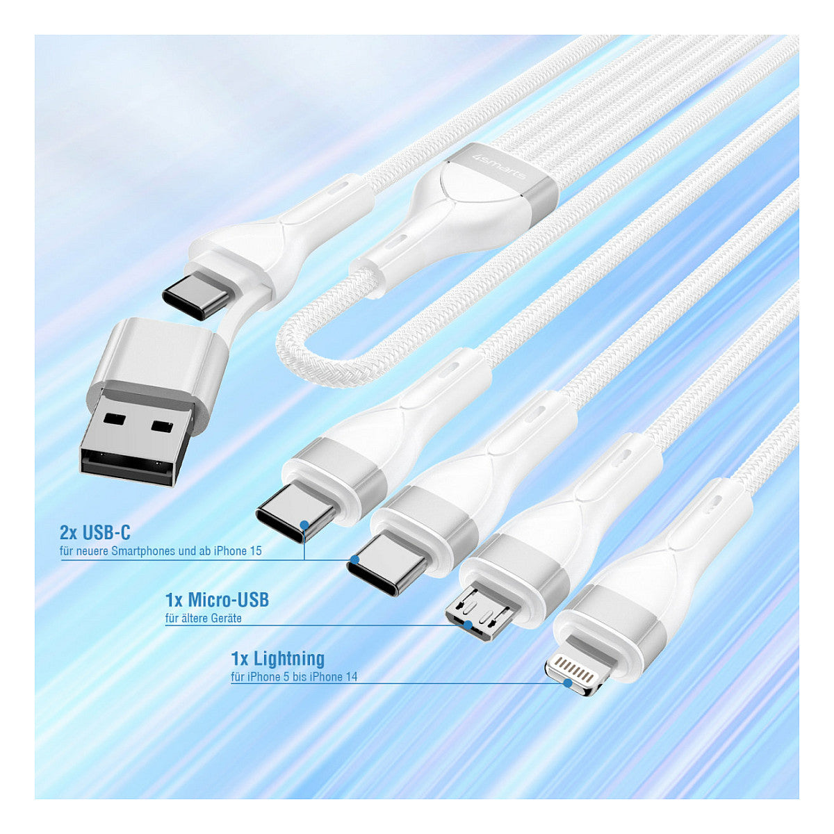 4smarts USB-C/A Multi-Ladekabel 4in2 1,2m, wei