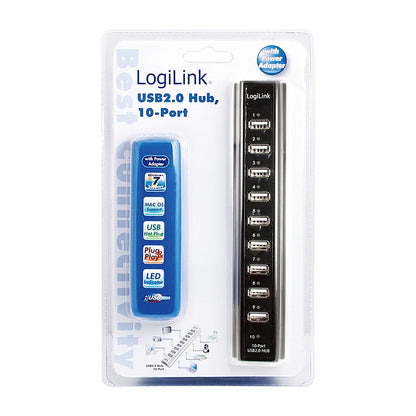 USB2.0 HUB 10Port LogiLink aktiv mit Netzteil Black