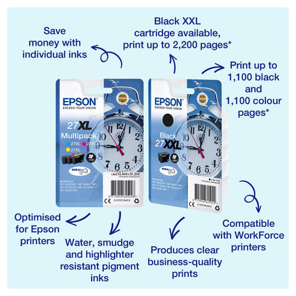 Epson Tinte 27XL C13T27154012 3er Multipack (CMY) bis zu 1.100 Seiten