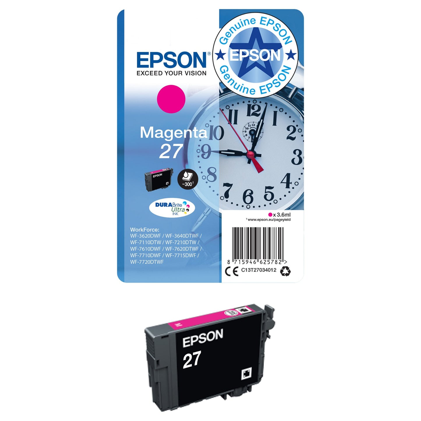 Epson Tinte 27XL C13T27154012 3er Multipack (CMY) bis zu 1.100 Seiten