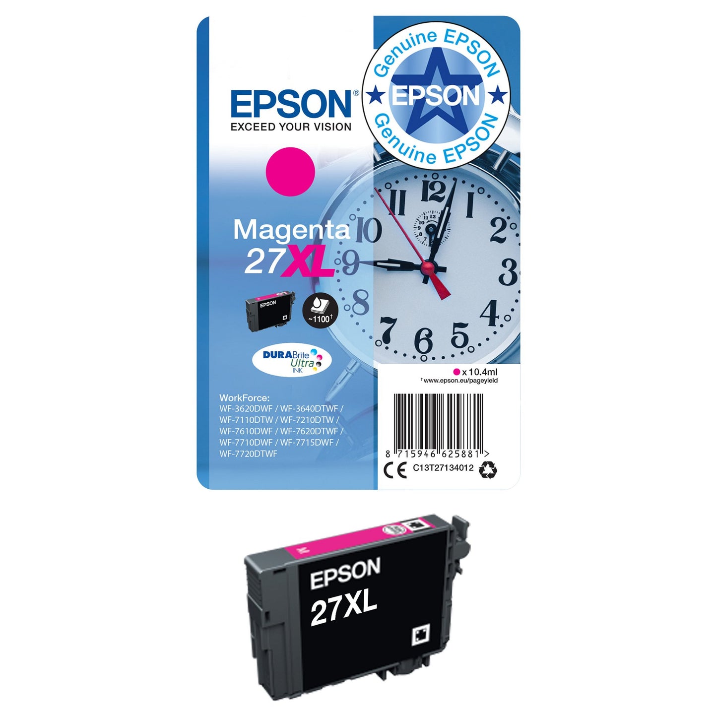 Epson Tinte 27XL C13T27154012 3er Multipack (CMY) bis zu 1.100 Seiten