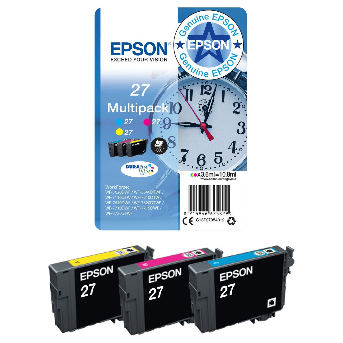 Epson Tinte 27XL C13T27154012 3er Multipack (CMY) bis zu 1.100 Seiten