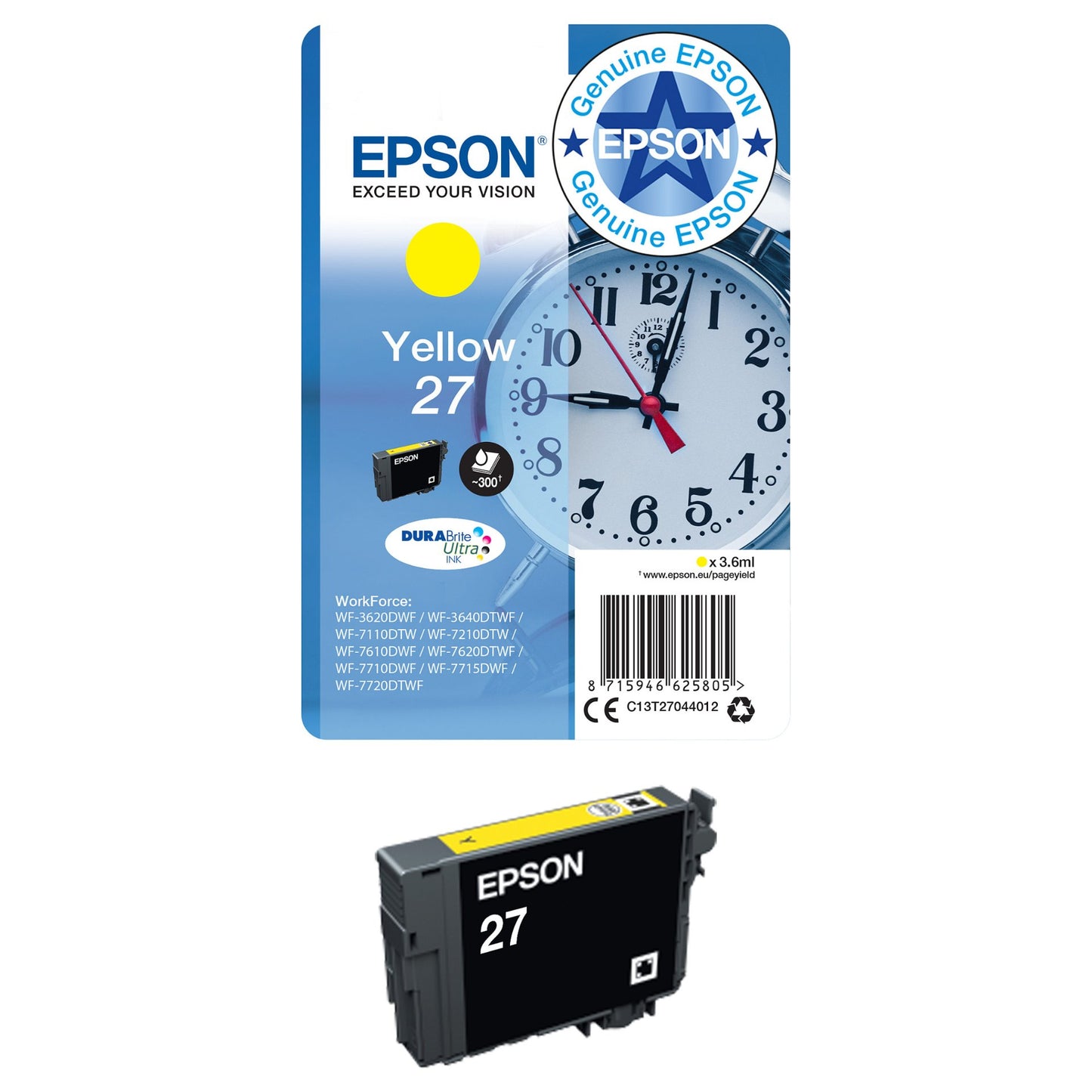 Epson Tinte 27XL C13T27154012 3er Multipack (CMY) bis zu 1.100 Seiten