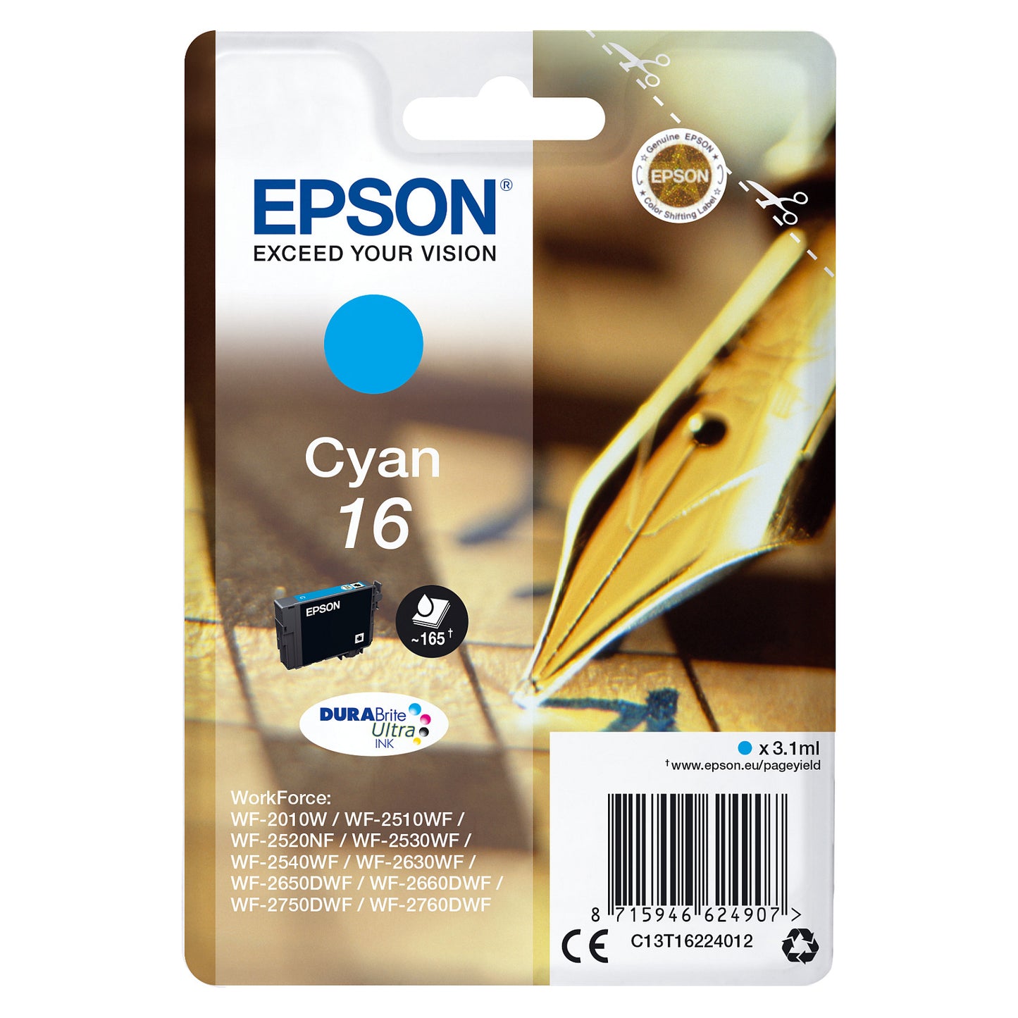 Epson Tinte 16 C13T16224012 Cyan bis zu 165 Seiten