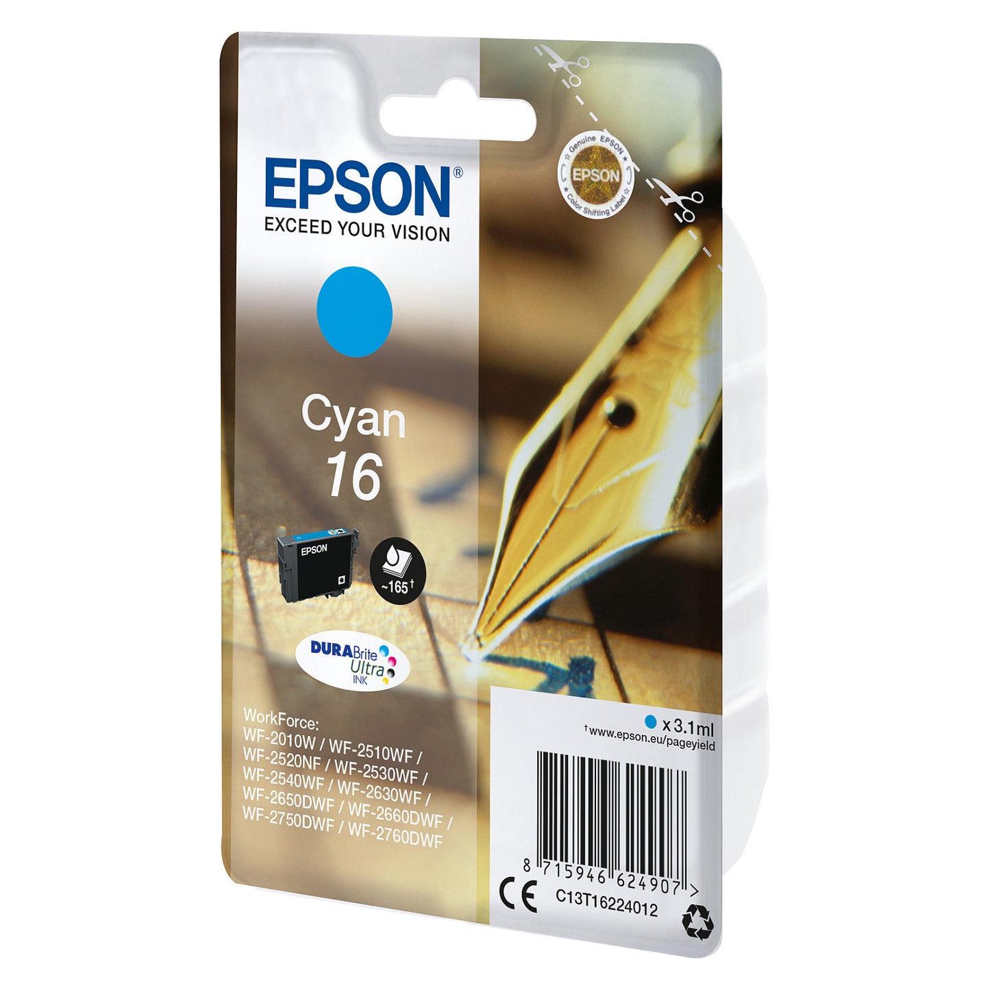 Epson Tinte 16 C13T16224012 Cyan bis zu 165 Seiten