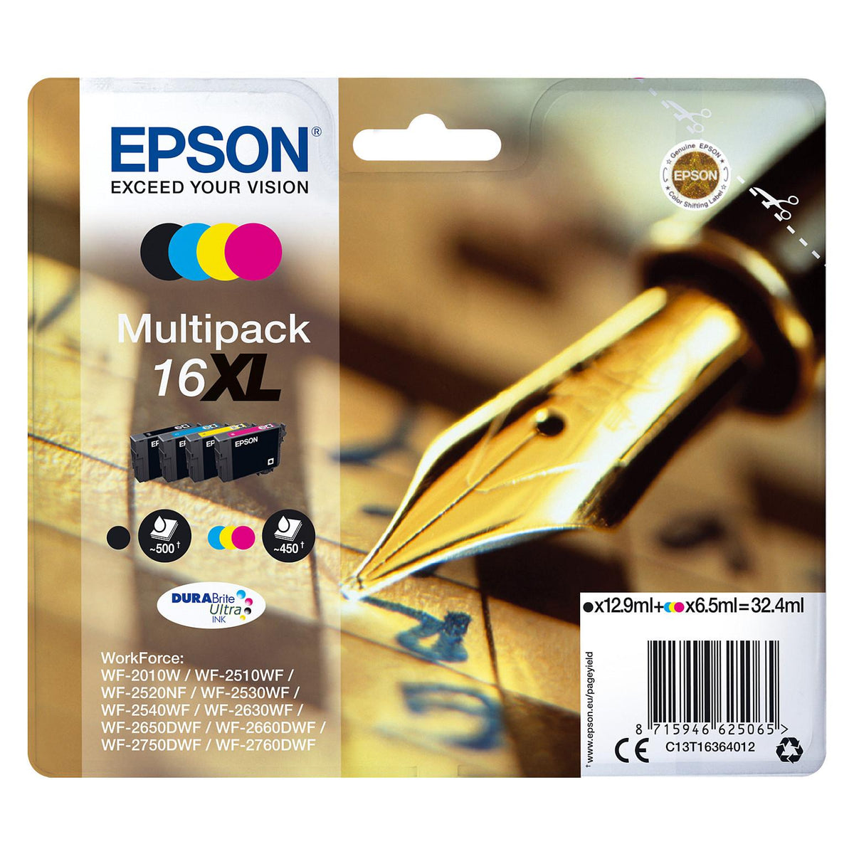 Epson Tinte 16XL C13T16364012 4er Multipack (BKMCY) bis zu 450 Seiten