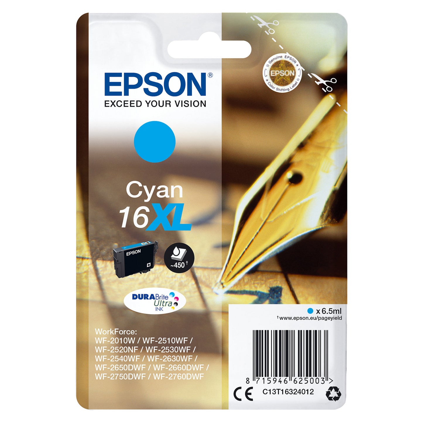 Epson Tinte 16XL C13T16324012 Cyan bis zu 450 Seiten