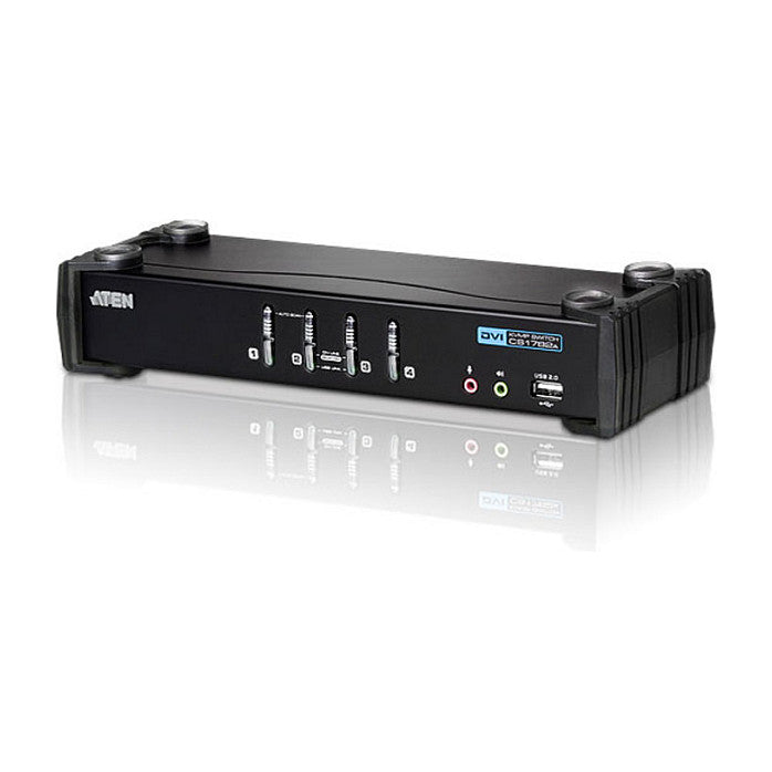 DATA KVM Desktop Switch 4-Port USB DVI KVM Switch with Audio & USB 2.0 Hub (KVM Cables included) ATEN