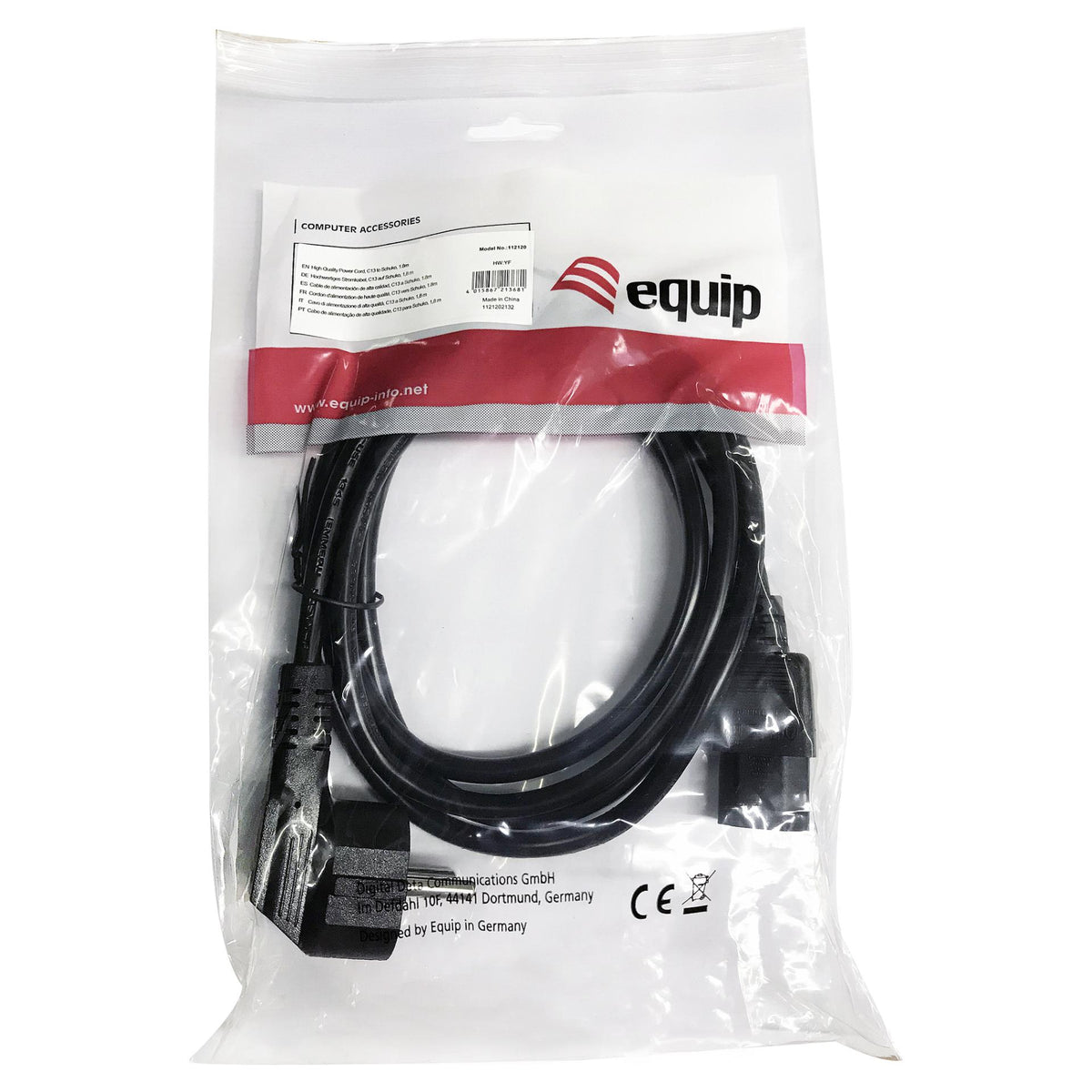 Equip Netzkabel Anschl. Schukon. 1.80m gewinkelt schwarz Polybeutel