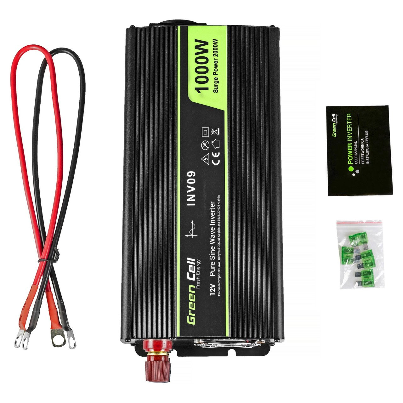 Green Cell KFZ Spannungswandler Power Inverter 12V > 230V 1000/2000W Black