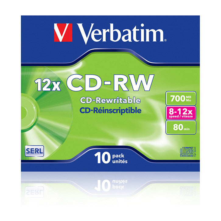 1x10 Verbatim CD-RW 80 / 700MB 8x - 12x Speed, Jewel Case