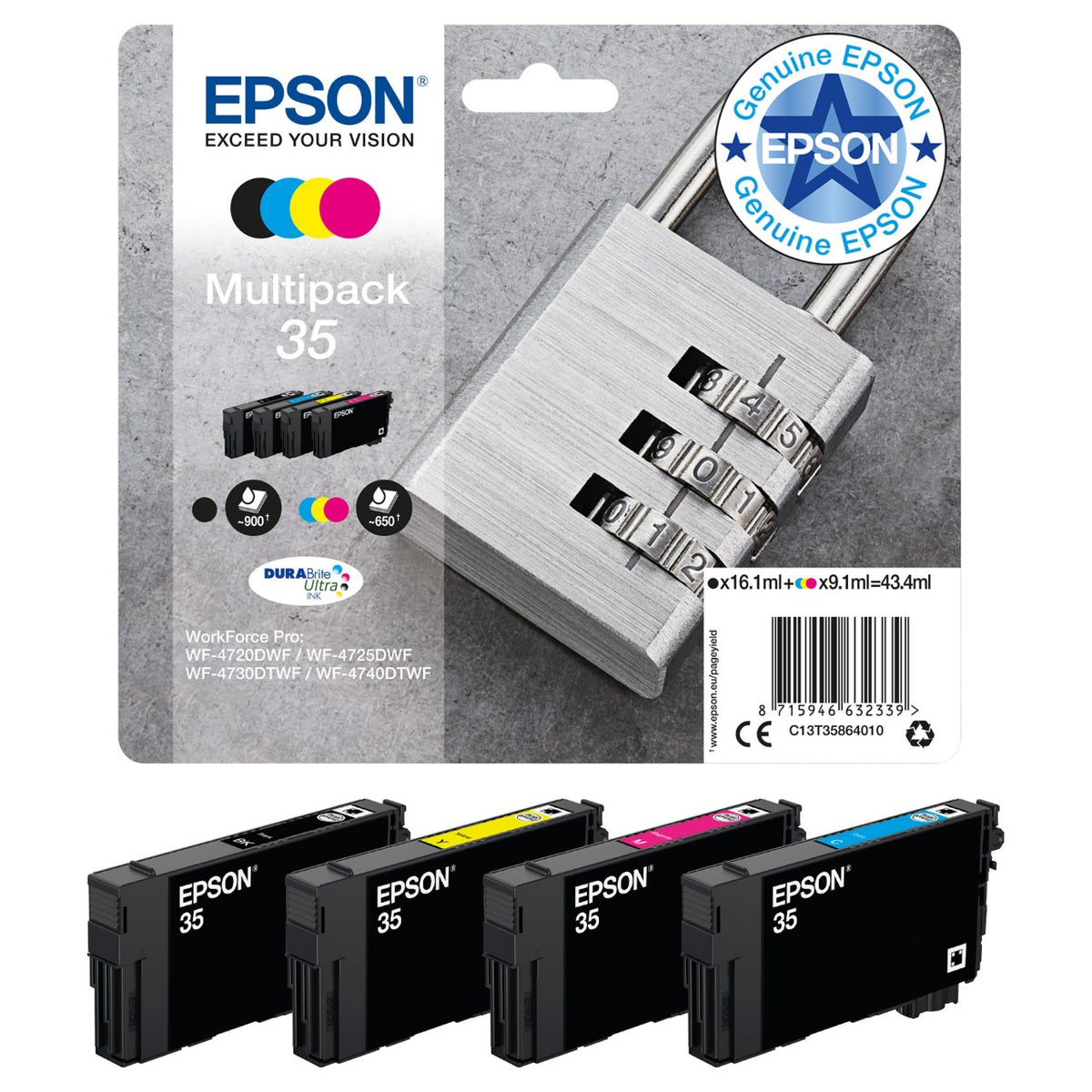 Epson Tinte 35 C13T35864010 4er Multipack (BKMCY) bis zu 650 Seiten