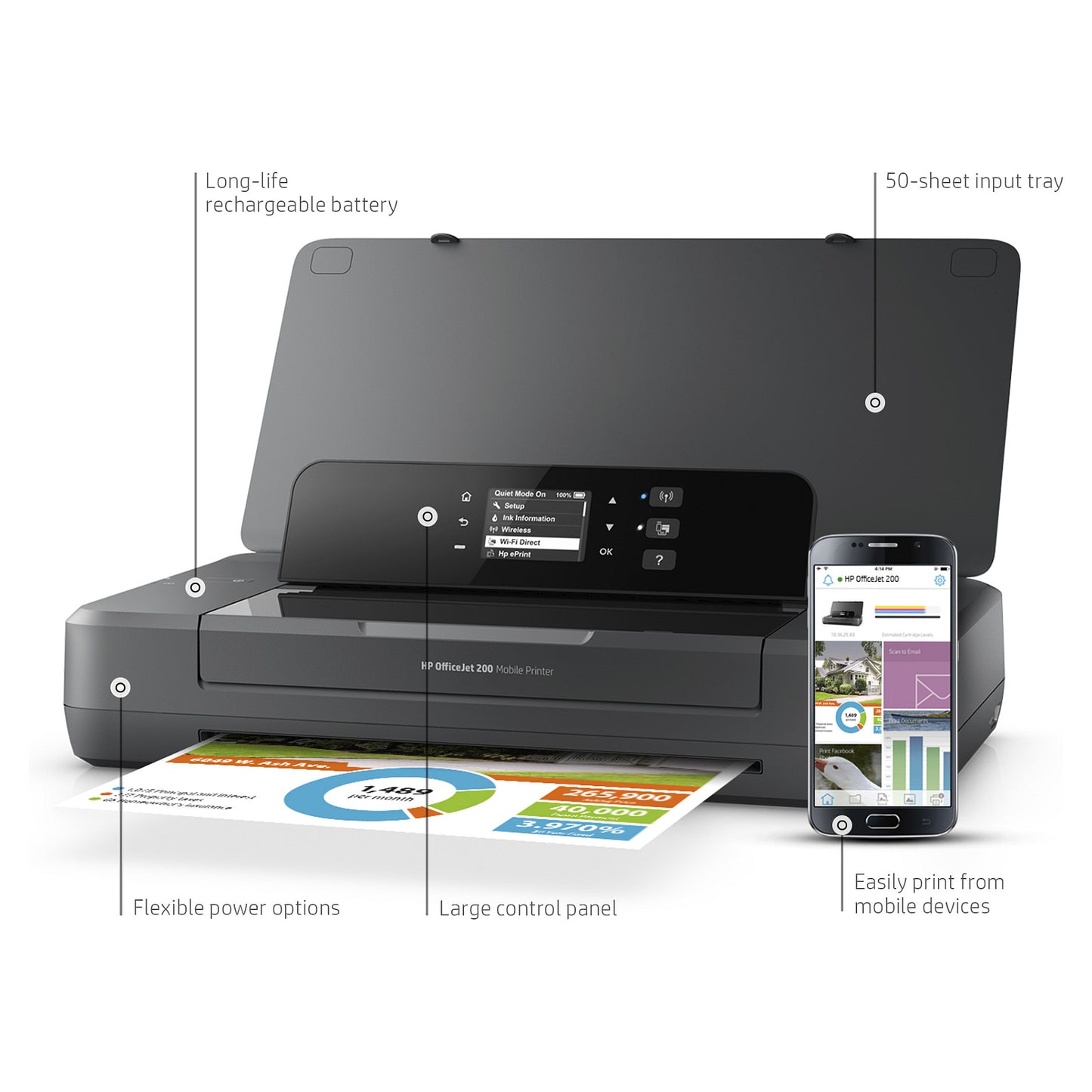 HP Officejet 200 Mobile Tintenstrahldrucker A4/USB/WLAN