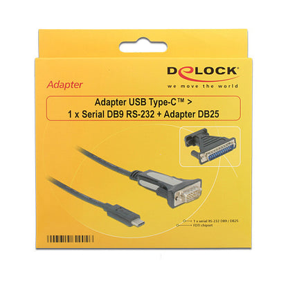 USB C > Adapter Seriell 9 Pin Stecker + 25 Pin Adapter FTDI Delock
