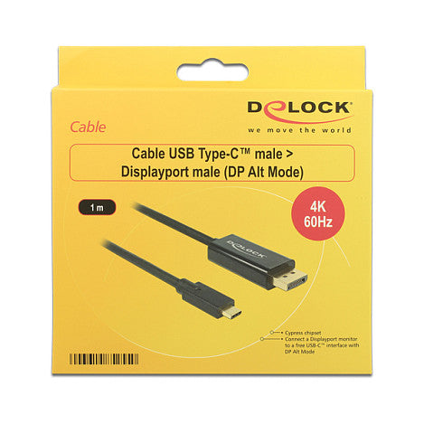 DeLock DisplayPort 1.2 > USB-C (ST-ST) 1m Adapterkabel 4K 60Hz Schwarz