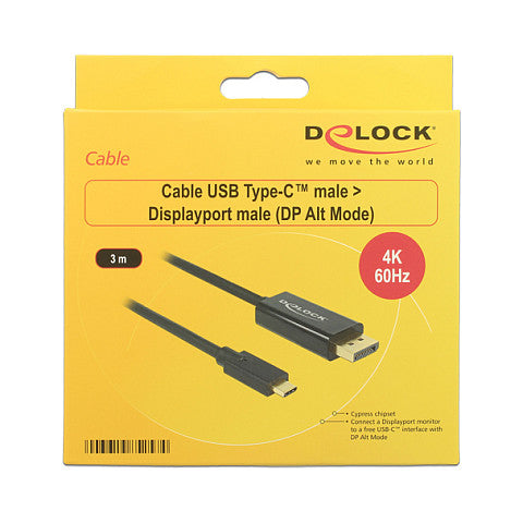 USB C > Displayport Stecker (4K 60Hz) 3 m schwarz Delock
