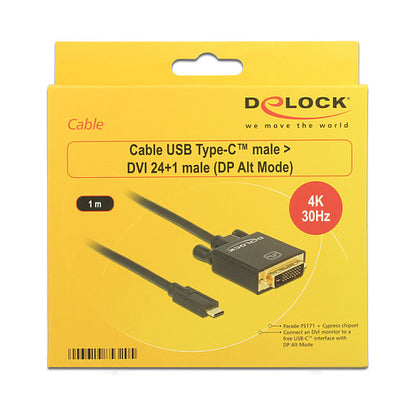 DeLock DVI 24+1 > USB-C (ST-ST) 1m Adapterkabel 4K 30Hz Schwarz