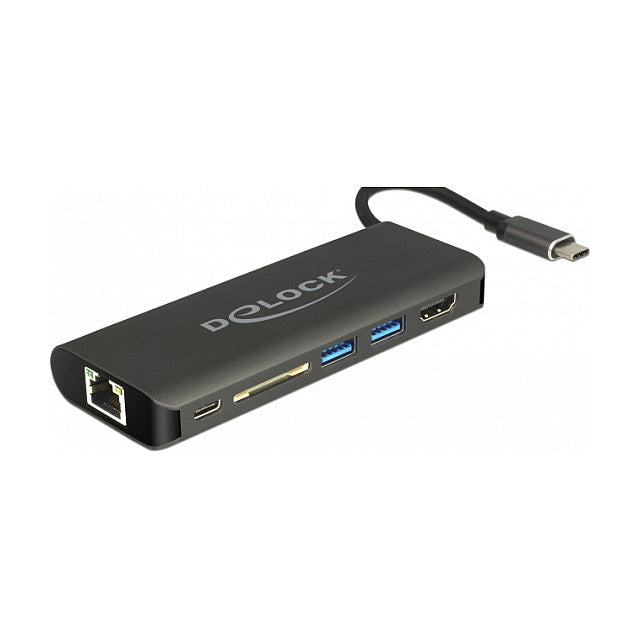 USB C > Docking Adapter HDMI 4K 30 Hz, Gigabit LAN und USB PD Funktion Delock